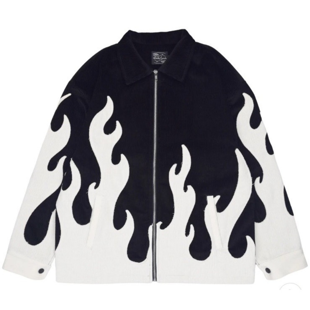 Steady Hands Unisex "Emo Ass" Corduroy Flames Full Zip Jacket Medium Goth Skater